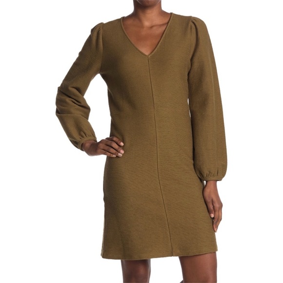 Madewell Dresses & Skirts - Madewell Texture Thread Balloon Long Sleeve Sweater Dress Asparagus Size XS NWT